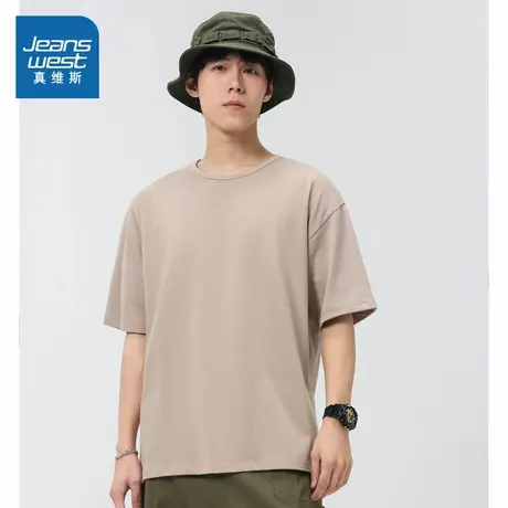 KC真维斯男装2025夏季新款 潮流时尚重磅百搭通勤圆领短袖宽松T恤商品大图