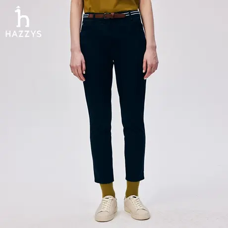 Hazzys哈吉斯时尚休闲小脚裤女士秋季简约通勤舒适经典素色长裤商品大图