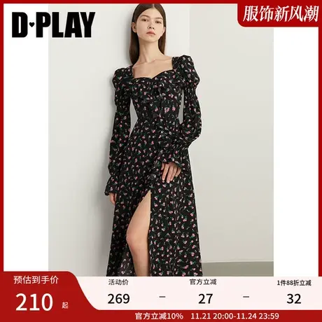 DPLAY德帕拉女装复古黑色宫廷领荷叶边长袖连衣裙长裙女裙子图片