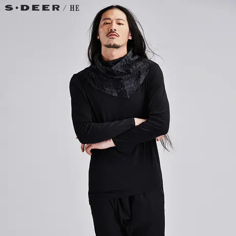 sdeerhe圣迪奥男装时尚动感简约拼接阔摆领口长袖T恤H15170293图片