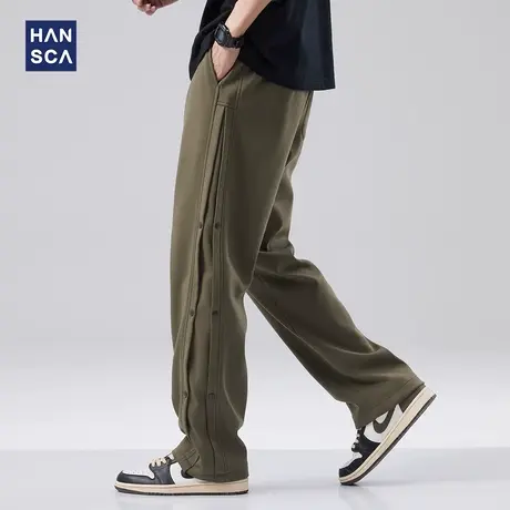 hansca宽松直筒休闲裤男春季新款美式潮牌纯色高街慵懒运动长裤子商品大图