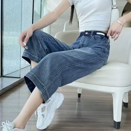 八分直筒牛仔裤女2025夏季薄款高腰宽松显瘦遮胯七分小个子阔腿裤商品大图