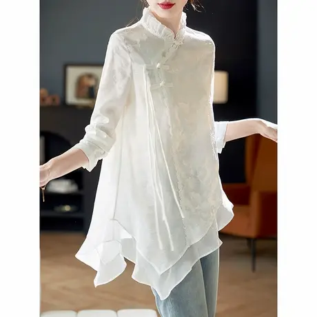 宝诗黎新中式提花盘扣衬衫2025春季设计感不规则气质长袖雪纺衫女商品大图