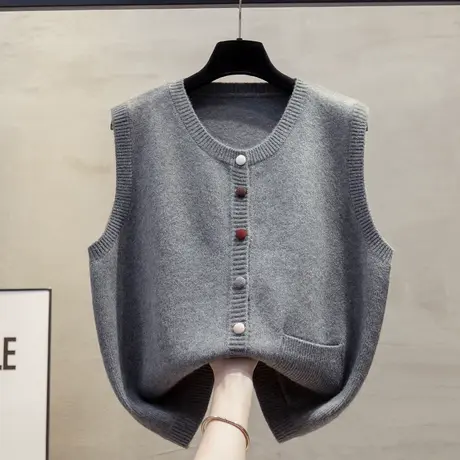 开衫圆领针织马甲背心女2025春秋新款宽松外穿马夹叠穿毛衣坎肩潮商品大图