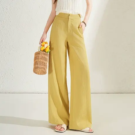 黄色阔腿裤女2025新款夏薄款高腰垂感高级感拖地长裤宽松休闲裤子商品大图
