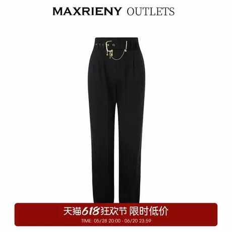 【奥莱】MAXRIENY黑色高腰休闲裤女长裤复古束脚裤女图片