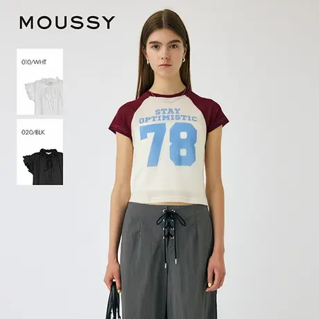 MOUSSY 2025夏季新品运动感数字印花插肩袖网上T恤010IS490-4261图片