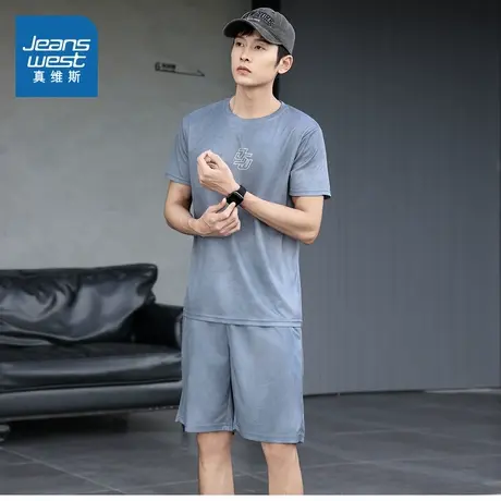 E8真维斯男装休闲运动套装 2025夏季新款 圆领短袖短裤2件套套装商品大图