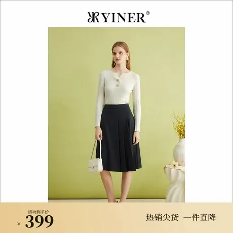 【美丽诺羊毛】YINER音儿专选春季法式优雅小V领扣饰针织衫图片