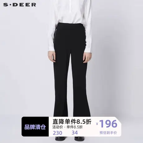 sdeer圣迪奥女装时尚休闲松紧开衩阔腿黑色长裤S21380807🚯商品大图