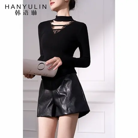 韩语琳黑色皮裤高腰短裤女2025新款春秋款小众短款阔腿pu皮裤子图片
