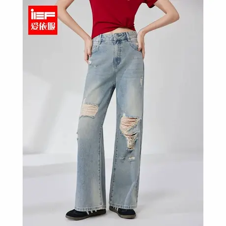IEF/爱依服2025夏季新款美式街头超酷个性辣妹破洞设计牛仔阔腿裤商品大图