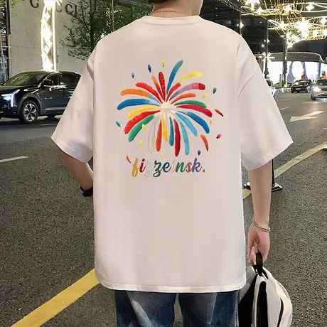 短袖T恤男夏季新款休闲透气纯棉半袖宽松上衣美式潮牌男生体恤衫图片