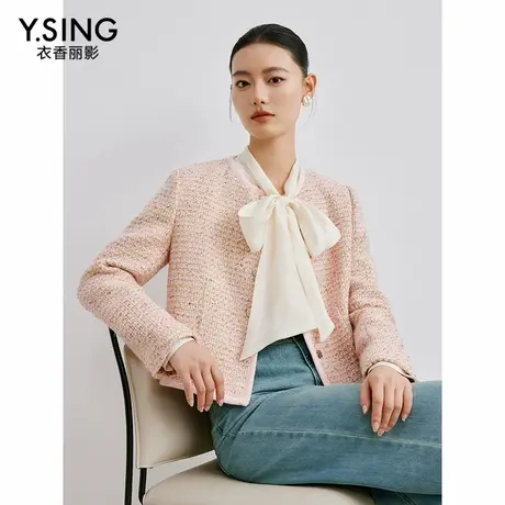 【直播】粉色羊毛小香风短外套女2024秋冬韩系休闲小个子上衣商品大图