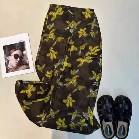 La Chapelle/拉夏贝尔拉夏贝尔法式复古印花半身裙a字开叉包臀裙商品大图