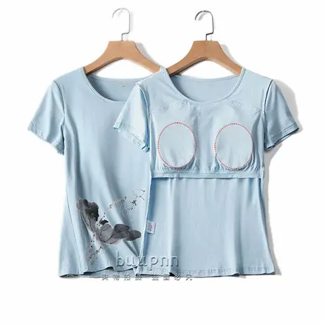 免穿文胸棉质短袖t恤圆领带胸垫印花乳腺术后上衣可放义乳图片