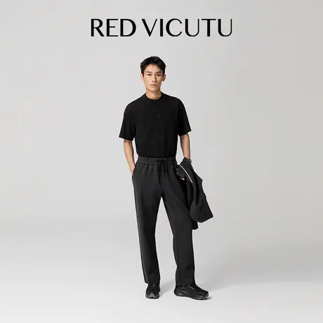 VICUTU威可多男士黑色针织裤时尚商务百搭简约25新款黑色亲肤长裤图片