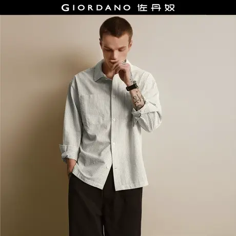 设计师款佐丹奴肌理感衬衫男纯棉泡泡纱宽松长袖条纹衬衣18045805商品大图
