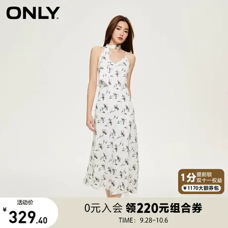 【买5免1】ONLY奥莱2023夏季新款时尚修身印花A字无袖吊带连衣裙图片