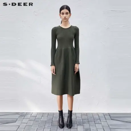 【商场同款】sdeer圣迪奥罗纹圆领肌理长款针织衫S23483502图片