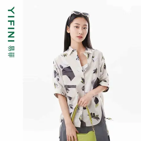 [专柜同款]Yifini/易菲100%纯棉印花宽松休闲百搭衬衫女夏季新款商品大图