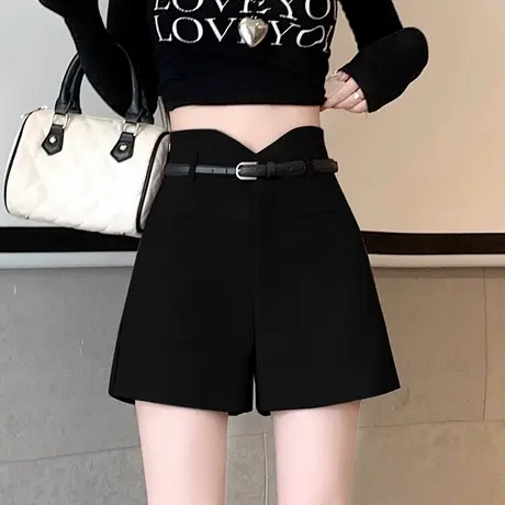 黑色高腰西装短裤女2025夏季新款韩版百搭阔腿裤宽松显瘦休闲裤子商品大图