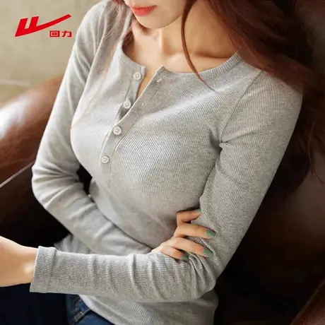 ZH回力开扣长袖T恤女2025新款秋款紧身可外穿打底衫小个子上衣商品大图