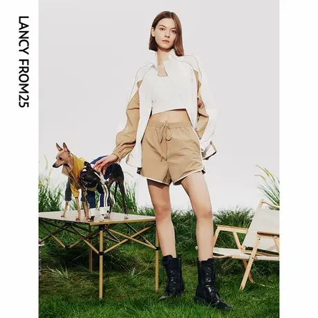 朗姿高腰显瘦宽松直筒气质高级感裤子女2024年春季新款轻运动短裤商品大图