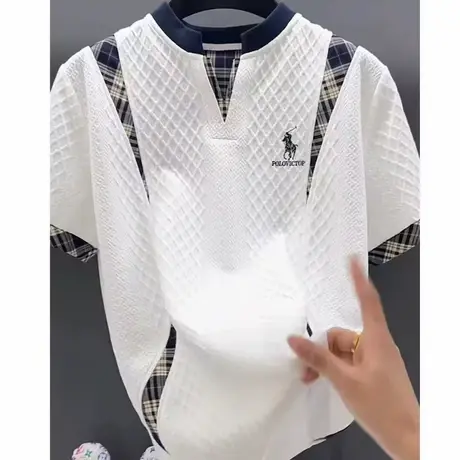 2025夏季新款男士提花短袖T恤时尚潮流休闲欧货半袖潮牌男装上衣商品大图