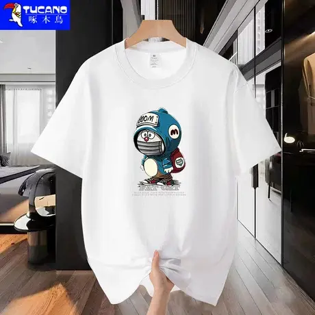 啄木鸟重磅纯棉短袖T恤男夏季新款青少年潮流圆领半袖体恤上衣服图片