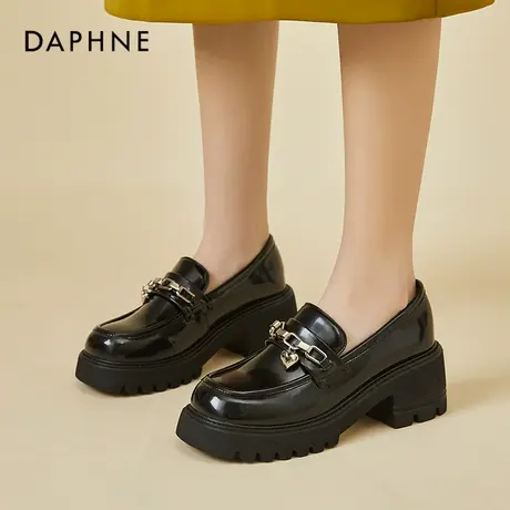 Daphne/达芙妮乐福鞋女2022新款厚底增高单鞋圆头鞋子英伦小皮鞋商品大图