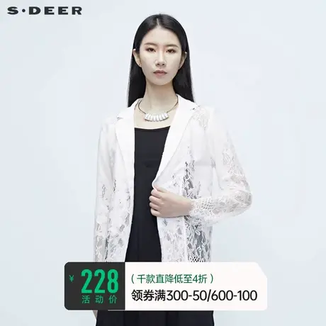 sdeer圣迪奥女装夏装甜美蕾丝钩花网纱休闲西装外套S20282204♉商品大图