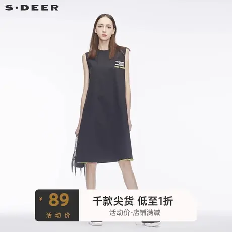 sdeer圣迪奥女灵动A字廓形创意个性面料拼接无袖连衣裙S18481262🗺商品大图