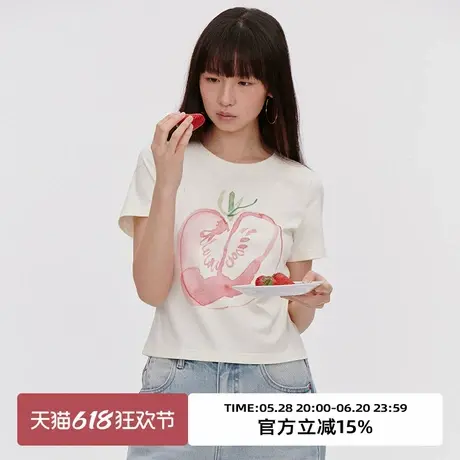 omont蛋挞家 复古水果印花短袖T恤2025夏季小众正肩圆领休闲上衣商品大图