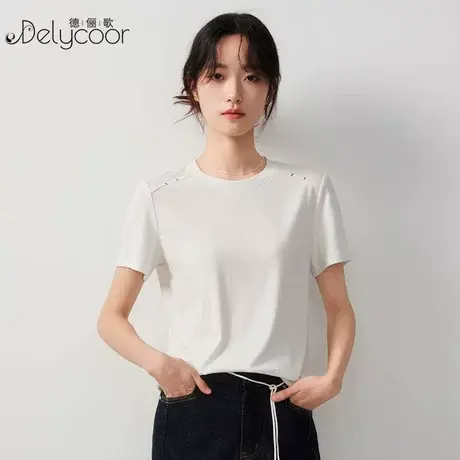 优可丝短袖T恤女夏季薄款圆领鱼骨线内搭打底设计感简约白色上衣图片