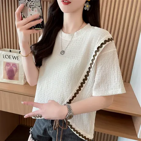 不规则开叉短袖t恤女夏季宽松设计感小众小个子短款蝴蝶结上衣服图片