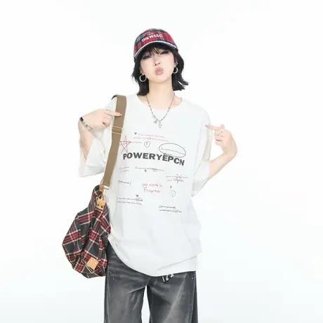 YEP潮牌高街字母印花短袖T恤女2025夏季新款宽松休闲情侣半袖上衣图片