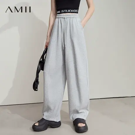 AMII【韩版卫裤】25秋夏韩版慵懒休闲宽松显瘦阔腿休闲长裤女卫裤图片