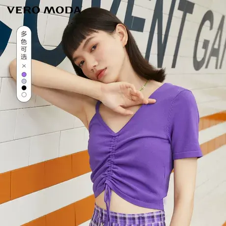 Vero Moda奥莱针织上衣女夏季清仓女团风不规则短袖抽绳修身吊带图片