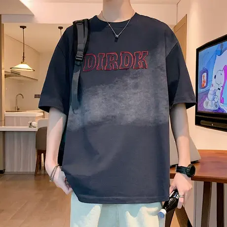 短袖t恤男夏季2025新款美式宽松五分袖青少年休闲半袖体恤上衣服T图片