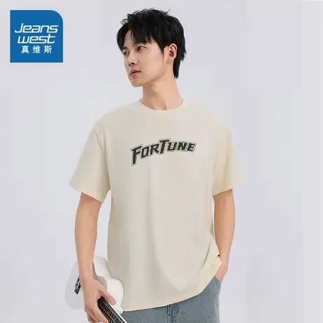 XC真维斯男装2025夏季新款美式潮流重磅纯棉宽松百搭圆领短袖T恤商品大图