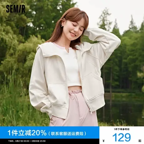 森马外套女插肩袖宽松2025春季新款卡其连帽夹克简约针织开衫卫衣图片