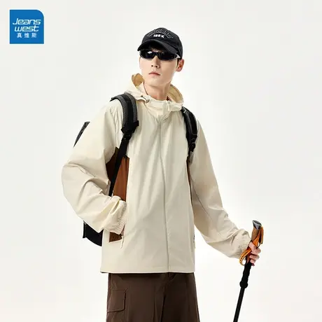 N5真维斯连帽外套男2025秋季新款撞色拼接男士户外休闲服轻薄夹克商品大图