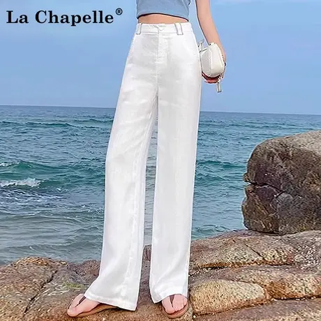 拉夏贝尔时尚白色阔腿裤女2025夏季新款高腰显瘦休闲窄版直筒裤子图片