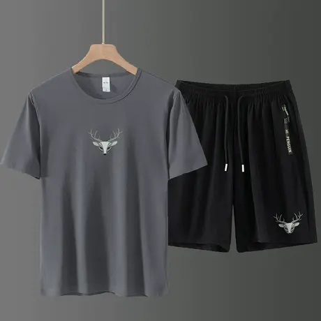 休闲套装男潮牌运动短裤五分裤冰丝速干凉感莫代尔短袖t恤一整套商品大图