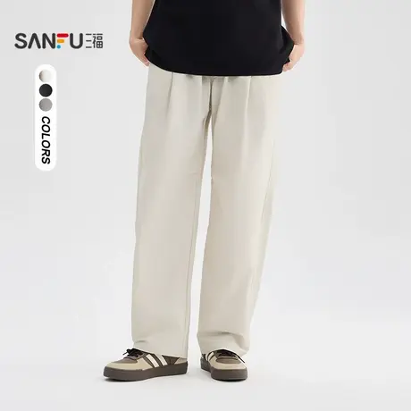 三福2025夏季男士金属标口袋休闲裤 休闲橡筋腰直筒裤子503418商品大图