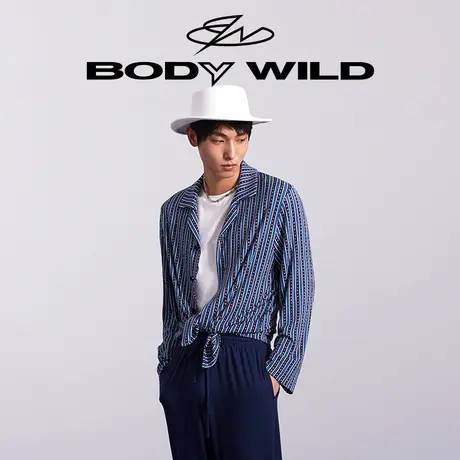 BODYWILD宝迪男士家居服上衣莫代尔数码条纹长袖秋冬新品ZBN41ZN1图片