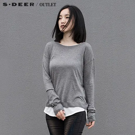 s.deer【新品】圣迪奥女装灰调优雅通勤女针织衫假两件S15363556图片