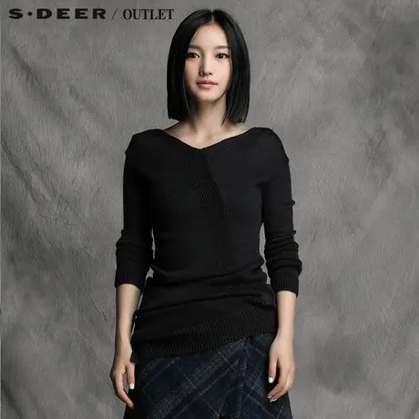 s.deer【新品】圣迪奥女装冬装斜摆设计优雅针织衫图片
