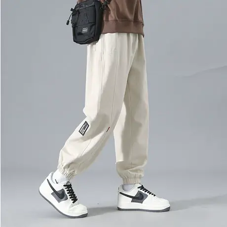 日系卡其色裤子男款春秋季潮牌直筒宽松美式刺绣工装纯棉休闲长裤图片